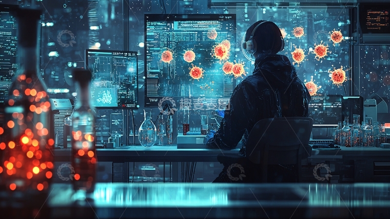 高清大图下载【趣麦麦图】科学家研究病毒