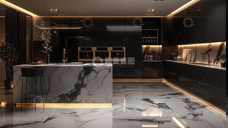 高清大图下载【趣麦麦图】现代轻奢黑金厨房