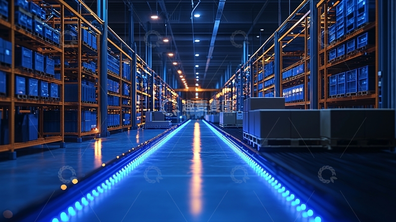 高清大图下载【趣麦麦图】蓝色灯光下的服务器机房