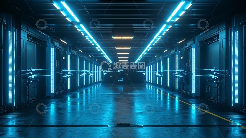 高清大图下载【趣麦麦图】科幻蓝色走廊