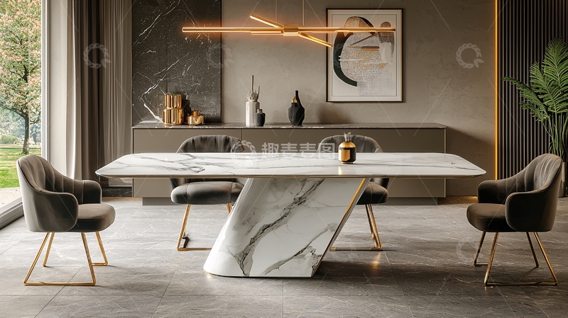 高清大图下载【趣麦麦图】现代轻奢大理石餐桌