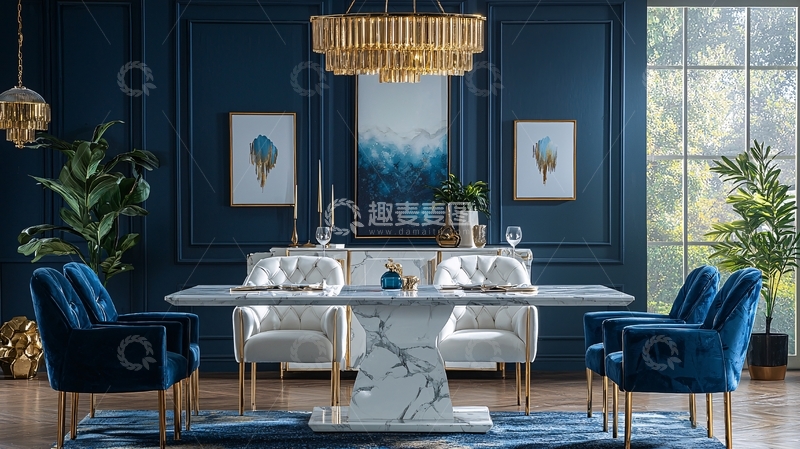 高清大图下载【趣麦麦图】现代轻奢蓝灰色餐厅