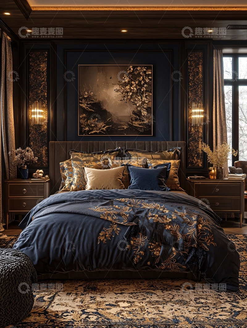 高清大图下载【趣麦麦图】暗色系奢华卧室