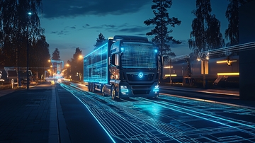 夜晚公路自动驾驶卡车