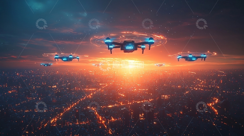 高清大图下载【趣麦麦图】无人机编队夜间飞行