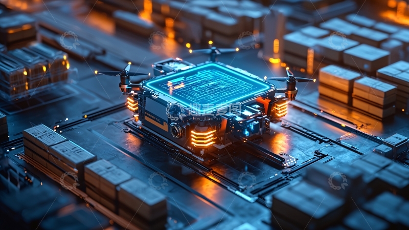 高清大图下载【趣麦麦图】科技感未来物流无人机