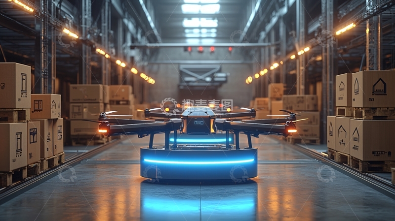 高清大图下载【趣麦麦图】仓库无人机配送