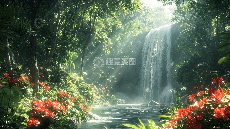 高清大图下载【趣麦麦图】热带雨林瀑布风景