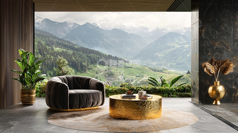 高清大图下载【趣麦麦图】极简轻奢山景阳台休闲区