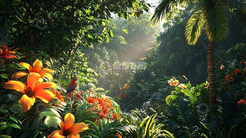 高清大图下载【趣麦麦图】热带雨林阳光透过树叶
