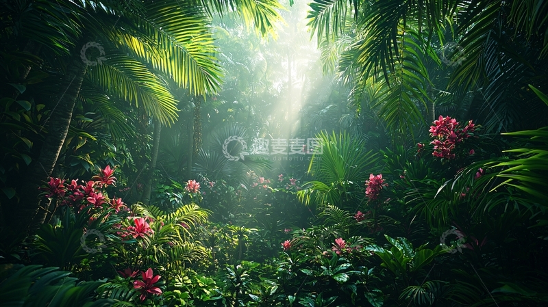 高清大图下载【趣麦麦图】热带雨林深处光线