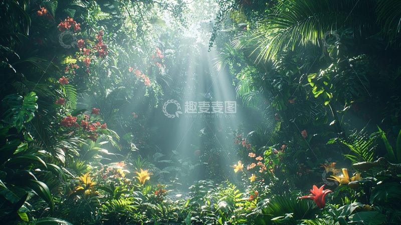 高清大图下载【趣麦麦图】热带雨林阳光透过树叶