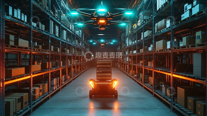 高清大图下载【趣麦麦图】智能仓库无人机物流