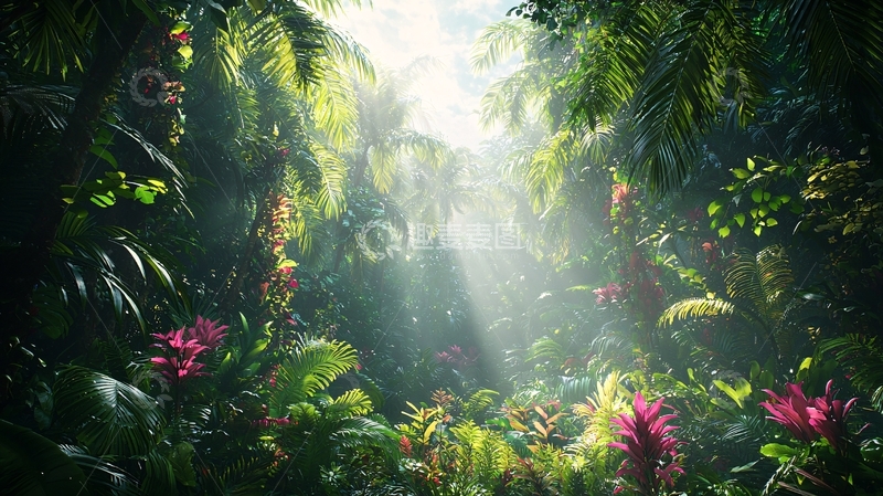高清大图下载【趣麦麦图】热带雨林阳光透过树叶