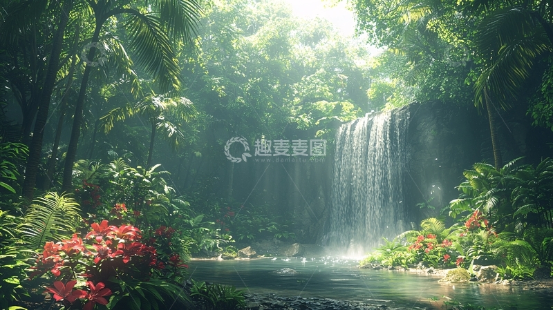 高清大图下载【趣麦麦图】热带雨林瀑布