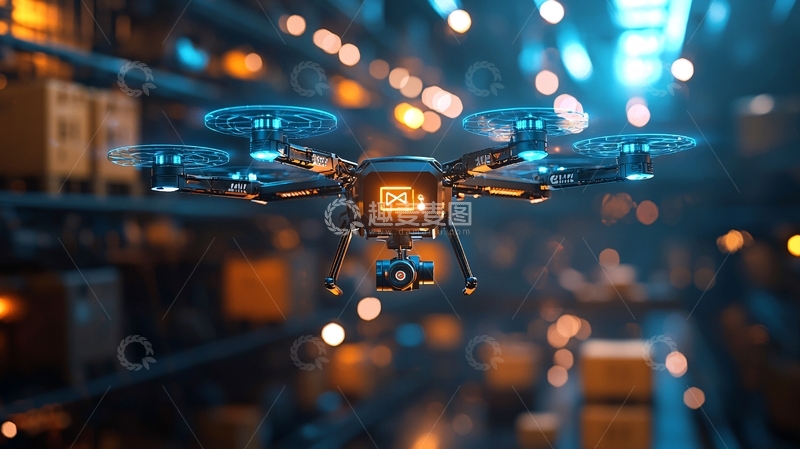高清大图下载【趣麦麦图】仓库内飞行无人机