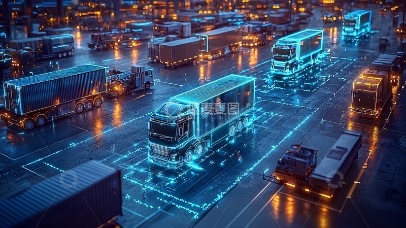高清大图下载【趣麦麦图】夜晚卡车车队