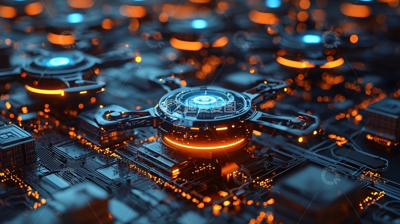 高清大图下载【趣麦麦图】未来科技感无人机集群