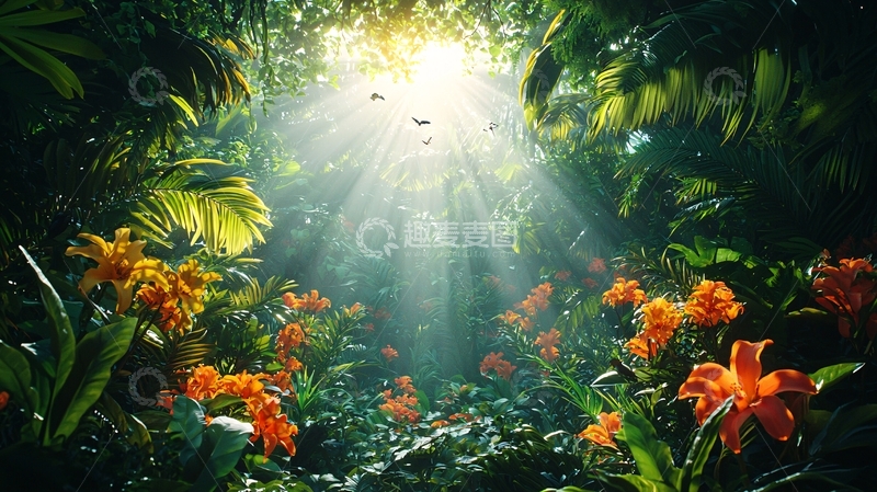 高清大图下载【趣麦麦图】热带雨林阳光透过树叶