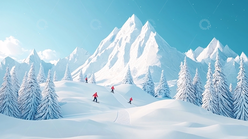 高清大图下载【趣麦麦图】雪山滑雪风景图