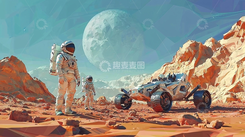 高清大图下载【趣麦麦图】宇航员探索红色星球
