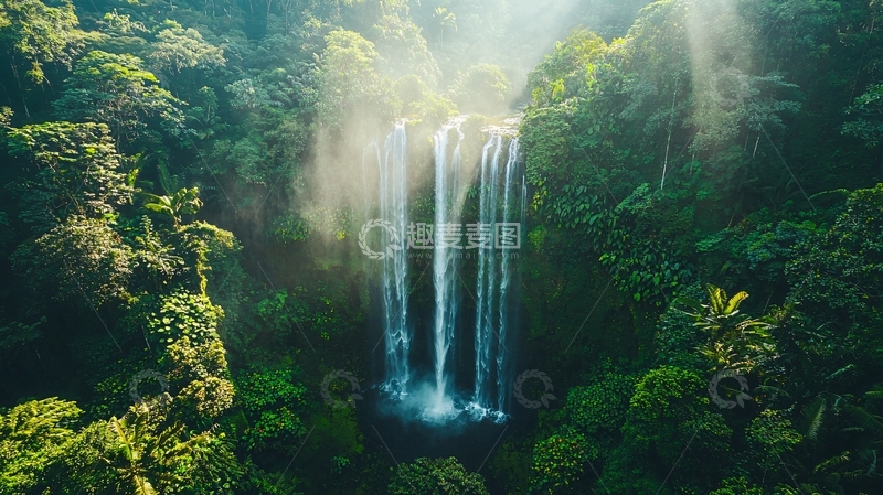 高清大图下载【趣麦麦图】热带雨林瀑布