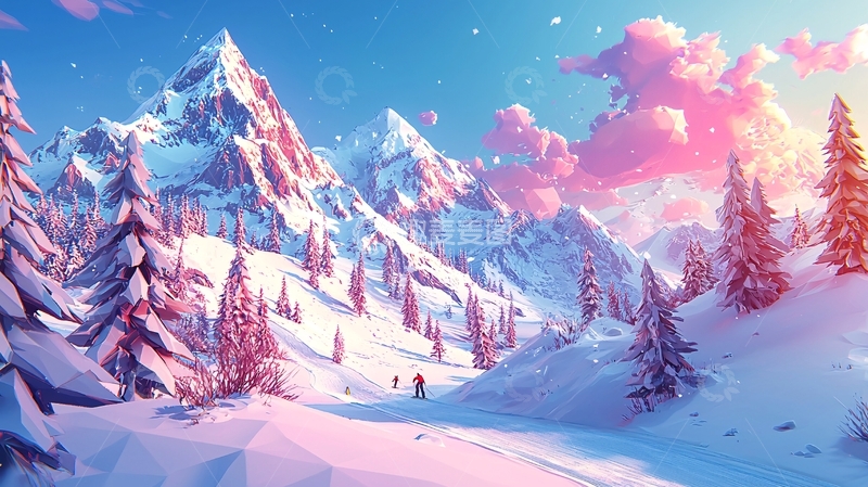 高清大图下载【趣麦麦图】粉色雪山