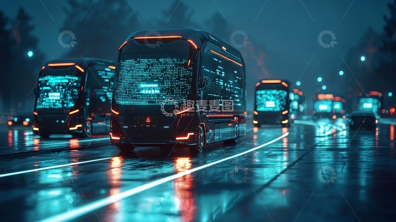 高清大图下载【趣麦麦图】未来科技感公交车队