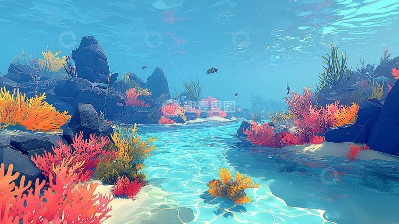 高清大图下载【趣麦麦图】清澈海底珊瑚礁景观
