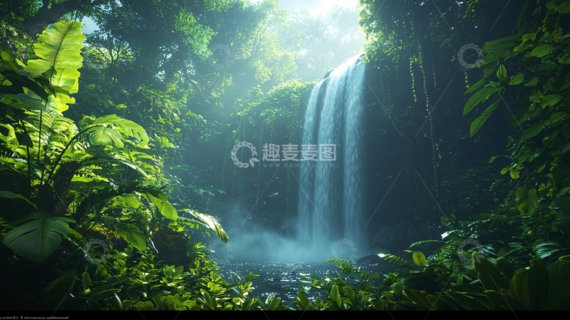 高清大图下载【趣麦麦图】热带雨林瀑布