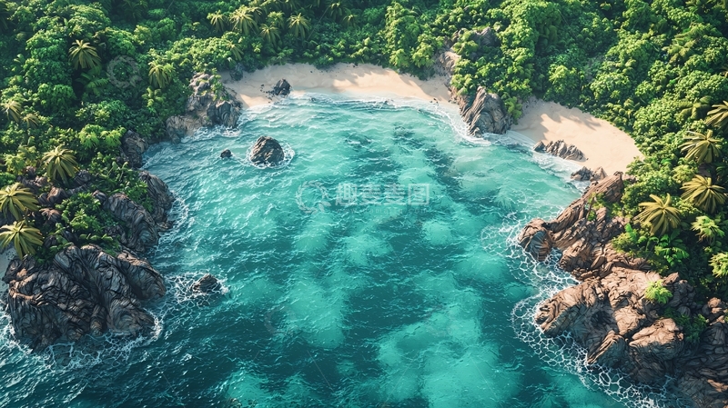高清大图下载【趣麦麦图】热带海滩鸟瞰图