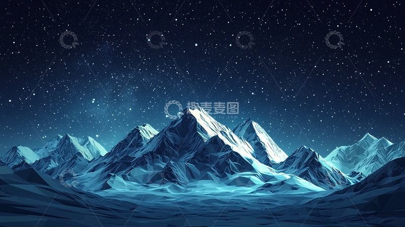 高清大图下载【趣麦麦图】星空下的雪山