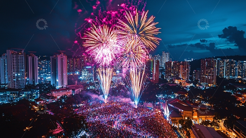 高清大图下载【趣麦麦图】城市夜景烟火表演