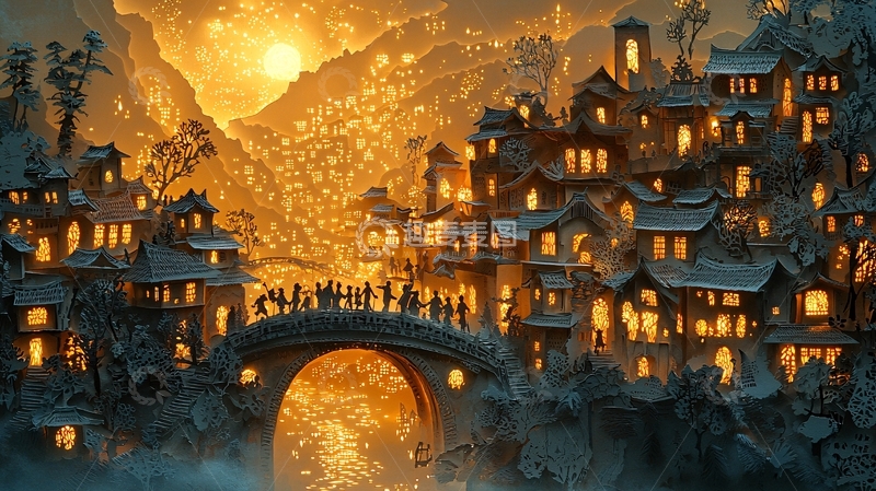 高清大图下载【趣麦麦图】山谷中温暖的童话小镇