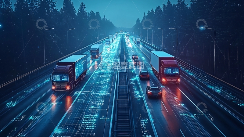 高清大图下载【趣麦麦图】夜晚高速公路车辆数据流