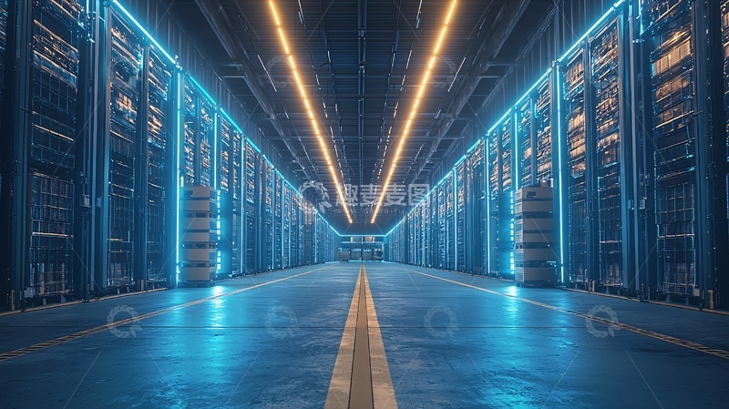 高清大图下载【趣麦麦图】蓝光科技感服务器机房
