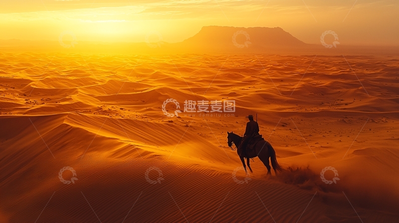 高清大图下载【趣麦麦图】沙漠落日骑马