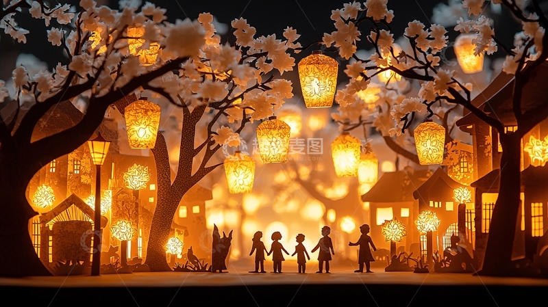 高清大图下载【趣麦麦图】温暖童话小镇夜景