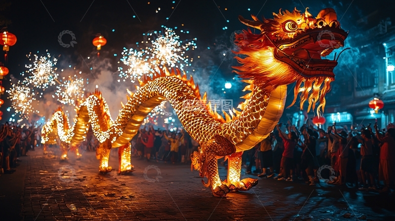 高清大图下载【趣麦麦图】夜间龙舞表演