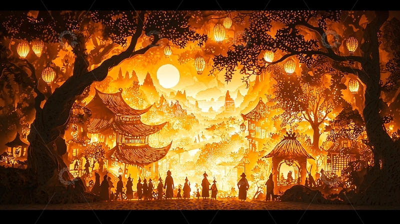 高清大图下载【趣麦麦图】温暖祥和的古镇夜景