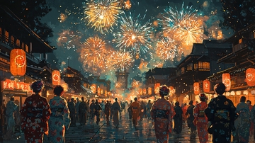 夜幕下的日本烟火节庆典