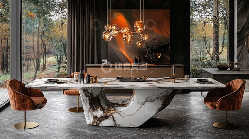 高清大图下载【趣麦麦图】极简现代大理石餐桌