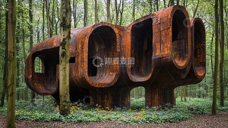 高清大图下载【趣麦麦图】森林中的锈蚀雕塑