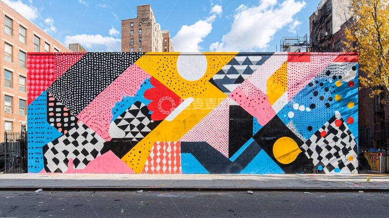 高清大图下载【趣麦麦图】墙面几何抽象涂鸦