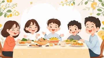 幸福家庭围桌吃饭