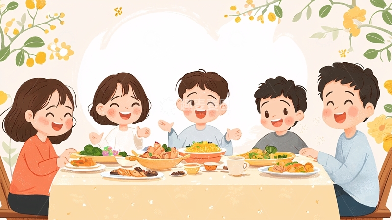幸福家庭围桌吃饭