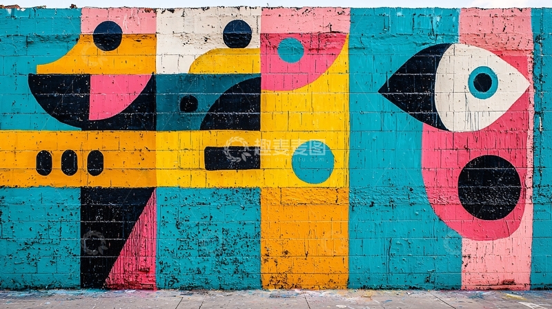 高清大图下载【趣麦麦图】彩色抽象涂鸦墙