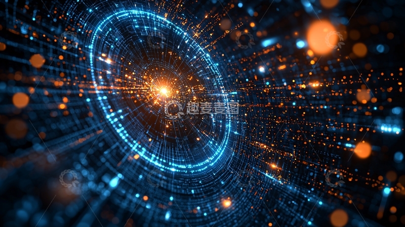 高清大图下载【趣麦麦图】蓝色科技感光圈隧道