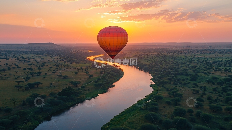 高清大图下载【趣麦麦图】热气球日出河景