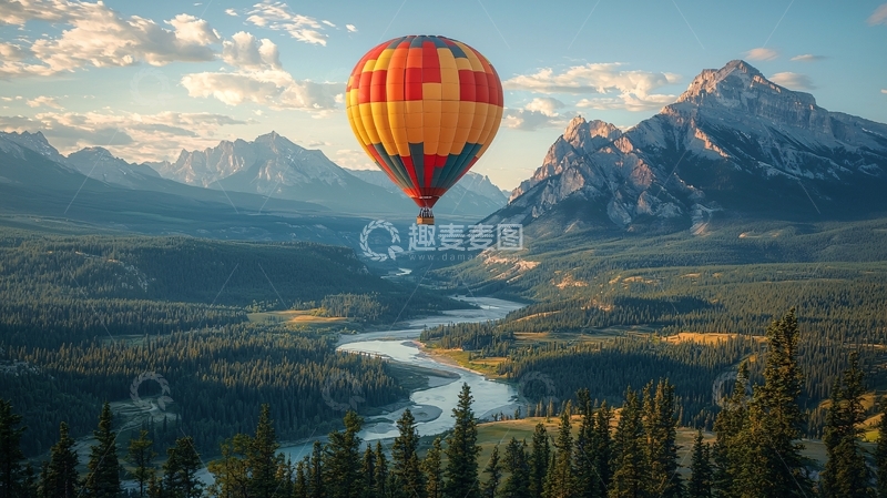 高清大图下载【趣麦麦图】热气球高山峡谷风景